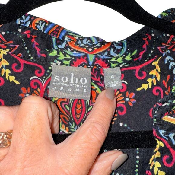 Soho Jeans Sz‎ XL Retro Print Poet's Shirt Colorful Lightweight Boho - Picture 3 of 8